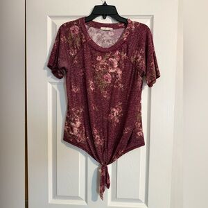 Rewind Burgundy Floral Tie-Front Blouse